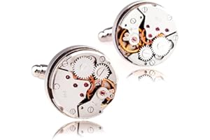 HONEY BEAR 1 Paar Rund Herren Manschettenknöpfe Cufflinks Steampunk Nicht-Bewegung Watch mit Geschenk Box (Silber)