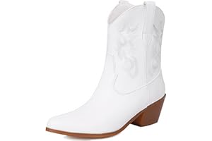 COOLCEPT Women Western Cowboy Boots Embroidered Metallic Ankle Boots Pull on