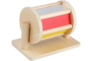 Keptfeet Giocattoli Montessori Tamburo Rotante, Rullo per Bambini in Legno con Specchio, sonaglio Arcobaleno per 6-12 Mesi Ragazzi e Ragazze 1 Anno di età
