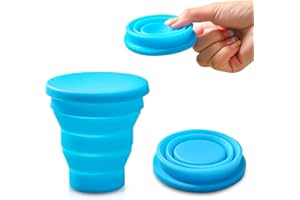 UNIHOC Vaso Plegable Silicona Reutilizable, Juego de 2 Vasos Portátiles, Taza de Viaje de Plegable con Tapa Reutilizable y Mosquetón, para Picnic, Camping, Viajes, 200 ml