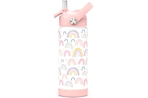 Ntswasd Trinkflasche Edelstahl Strohhalm-Thermosflasche 550ml-BPA Frei-Auslaufsicher-Thermo Wasserflasche für Schule,Sport,Kinder,Fitness(Regenbogen)