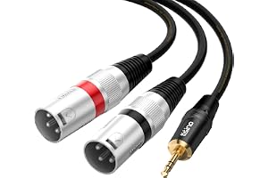 Tisino 3,5 mm till 2 XLR hane stereokabel, 1/8 tum TRS minijack till Dual XLR Male Y splitter ljudkabel för laptop, PC, smart