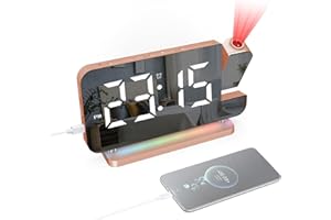 Augot Digital Projektionswecker, 7.4" LED RGB Wecker Digital 180°Projektionswecker mit USB-Ladegerät, 6-Level-Dimmer, 12/24h, Snooze, Digital Clocks für Schlafzimmer-Heimbüro (Roségold, One Size)