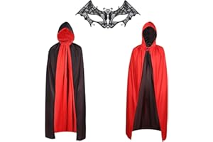 KOLLNIUN Vampir Umhang Cape Dracula Umhang Kapuzenumhang Schwarz und Rot Für Halloween Mittelalter Kostüm Party Erwachsene Kinder Herren Damen