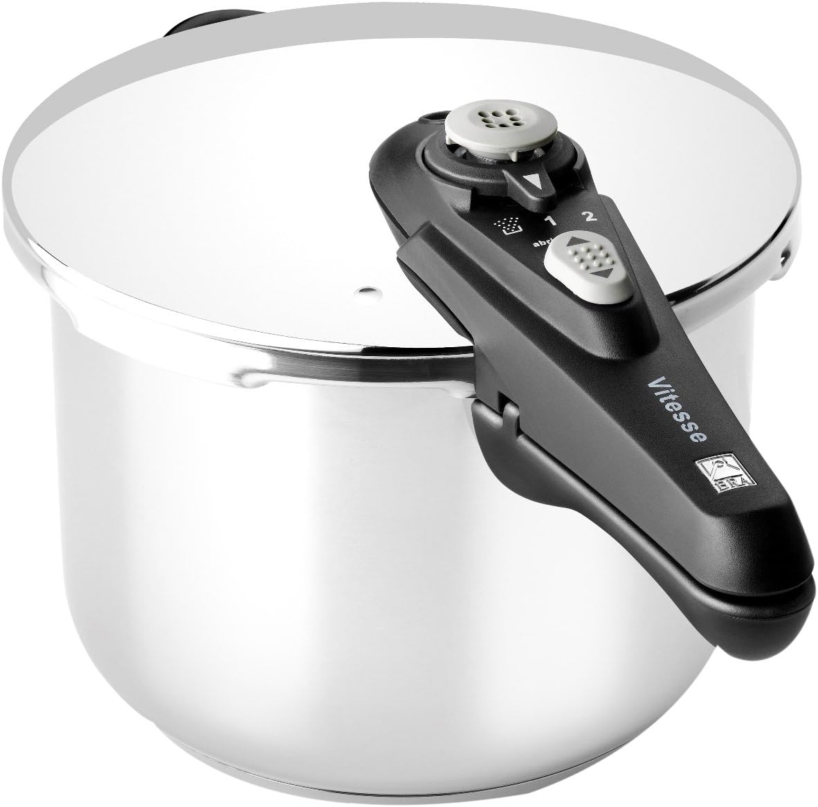 BRA Vitesse Olla Express de 9 Litros, Fabricada en Acero Inoxidable 18/10, Con 2 Programas de Cocción y Sistema de Bloqueo de Apertura, Aptas para Todo Tipo de Cocinas