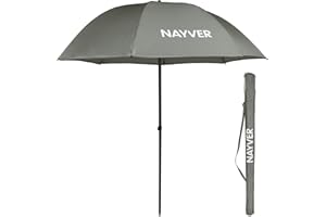 NAYVER Angelschirm mit Tasche – Leichter Outdoor Schirm 1,67 m Ø - Regenschutz & Sonnenschutz - 2 m Höhe mit Erdspeer - Camping Schirm für Angeln, Strand & Freizeit