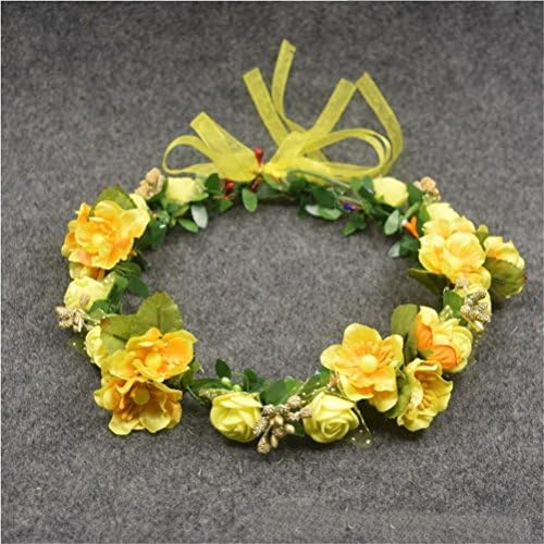 GCF® Bridal Floral Adjustable Crown Hair Girl Camellia Flower Simple Halo Woodland Hairpiece Wedding Rustic , yellow garlands