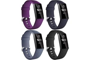 Dirrelo Compatible avec Fitbit Charge 3/Fitbit Charge 4 Bracelet pour Femmes Hommes, 4 Pack Étanche Remplacement de Silicone Réglable Bracelets de Sport pour Fitbit Charge 3/4/SE Fitness Tracker, S/L