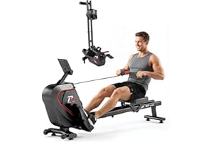 YEE RUN Maquina de Remo, 16 Niveles de Resistencia magnética silenciosa, con Aplicaciones, diseño de Doble raíl, Pantalla LCD, Capacidad 150KG, instalación Sencilla, Maquina de Remo para casa.