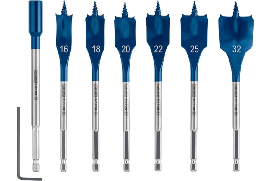 Bosch EXPERT Self Cut Speed Spade Drill Bit Set 7-Piece (Ø16–32 mm for Softwood and Particleboard, Professional Accessory)