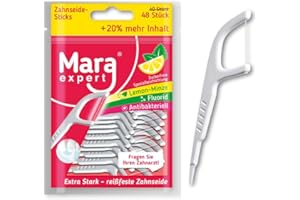 Pulizia dentale con stick di filo interdentale di Mara Expert. Pulizia lingua, filo interdentale cerato e stuzzicadenti.