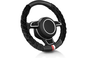 Kwak's Uniwersalny pokrowiec na kierownicę, puszysty pokrowiec na kierownicę samochodową, akcesoria zimowe, pasuje do kierownic o średnicy 37-38 cm (czarny)