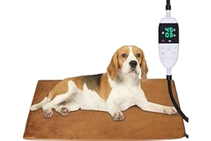 Asstikoo Tapis Chauffant Chien Chat, Coussin Chauffant pour Chien réglable avec 12 Niveaux de minuterie et 30-60℃ de température (L (70 * 45 cm))