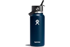 Hydro Flask - Wide Mouth - Botella de Agua 946 ml (32 oz) - Acero Inoxidable con Aislamiento al Vacío y Tapa de Pajita Flexible - Wide Mouth - Indigo