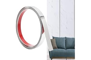 JUNART 600cm×2cm Moulure Murale en Acier Inoxydable, à Décoller et à Coller, Garniture Métallique Autocollante Flexible Pour Cheminées, Cadres de Miroir, Murs, Plafonds, Sols, Carrelages (Argent)
