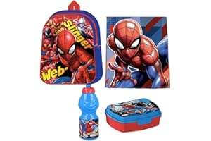 Spiderman Spider man RUCKSACK TASCHE KINDERGARTEN 4 Teile Set Brotdose Flasche mit Sticker-von-Kids4shop