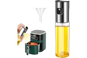 HONGTELLOR Pulverizador de Aceite de Cristal de Acero Inoxidable 100ml, Pulverizador de Aceite de Oliva, Pulverizador de Aceite de Freidora de Aire, Adecuado para Barbacoa, Filete, Freidora de Aire