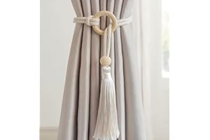 Sinxioer Uchwyt marszczący do zasłon, białe perły, do firanek, klamry, nowoczesne klipsy do firanek, do sypialni, 2 sztuki (drewno)