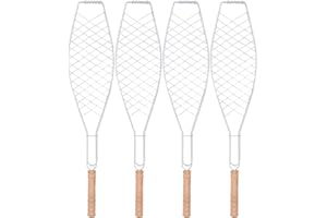UPKOCH Single Fish Bbq Net Clip with Wooden Handle Iron Grill Tool for Outdoor Barbecue Camping Picnic