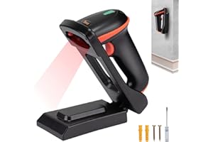 Tera Skaner kodów kreskowych, uchwyt ścienny, 1D 2D QR bezprzewodowy, 2,4 GHz, przewód USB 2,0, skaner ręczny, czytnik kodów kreskowych, montaż na ścianie z regulowanym stojakiem składanym, D5100-CR