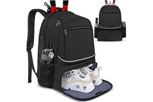 GENERIC Large Tennis Backpack with Fence Hook - Badminton Racquet Bags with Separate Shoe Compartment for Women and Men, Side Mesh Pocket for Tennis Balls, Holds 2 Racquets for Sports Enthusiasts