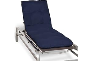 Beautissu Cojín colchón Flair RL Acolchado para Tumbona de jardín y Playa 190x60x8cm Colchoneta con Relleno de Copos de gomaespuma - Azul Marino - Más Colores a Elegir - sillas Exterior