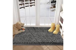 YOOTUKL Chenille Doormat Indoor 80x50cm Muddy mats for dogs Washable Rug Non Slip Dirt Trapper Quick Dry Soft Microfiber Durable Rubber Backing Bathroom Rugs(Gery, 30''x20''(M))…