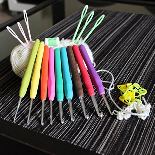 30-tlg. Set ergonomische Aluminium-Häkelnadeln & Accessoires von Curtzy- Nadelset im rosa Behälter – Ideal für Häkelarbeiten, Spitzen, Deckchen und Blumen-Projekte – für Anfänger und Profis - 4