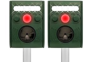 XIAXIA 2x Ultradźwiękowy odstraszacz zwierząt, wodoszczelny, z czujnikiem ruchu PIR, częstotliwość 12,5 – 25 kHz, błysk do odstraszania kotów, psów, ptaków, lisów, szczurów, kun