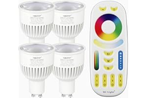 LIGHTEU®, Milight Miboxer 4 x 6 W GU10 RGB + CCT LED reflektor zmieniający kolor i temperatura CCT WW CW regulowana za pomocą pilota zdalnego sterowania (4 x FUT106 + FUT092)