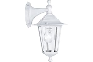 Eglo Laterna 5 Lámpara de pie de exterior de 1 foco, lámpara de pie de fundición de aluminio y cristal, color: blanco, casquillo: E27, IP44