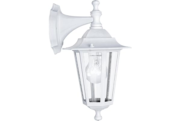 Eglo Applique murale extérieure Laterna 5, éclairage d’extérieur en fonte d’aluminium blanc et verre, douille E27, IP44