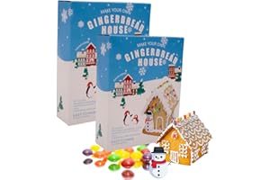 ICMINDS GIFTS Gingerbread House kit - Christmas eve Box fillers - Small Make Your own Gingerbread House kit with Biscuits Sweets Icing and Snowman Decoration for Kids Adults Teens (2 Pack Blue)