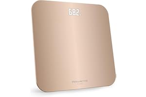 Rowenta Classic 2.0, Bilancia con Schermo Invisibile LED Facile da Leggere, Capacità 180kg, Design Moderno e Funzioni Intelligenti, AutoAccensione e Spegnimento Automatico, Colore Dune Metal, BS1900V0