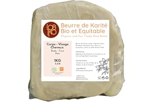 LOBIKO 1KG Beurre de karité BIO et Equitable du Burkina Faso - beurre brut, cru - Premium -Biologique - 100% vierge - 100% végétal - sans additifs - Non raffiné Hydratant Et Protecteur UV Tous Types De Peau