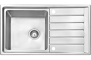 JASSFERRY Lavello da cucina Vasca singola in Acciaio Inox Spazzolato, scolapiatti reversibile Lavandino, con set di rifiuti