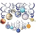 LIK Space Party Decorations, Solar System Hanging Swirls, Space Decorations for Party, 30PCS Spiral Streamers for Galaxy Planet Themed Party, Foil Ceiling Ornaments for Kids Birthday Decorations