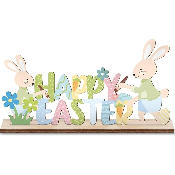 Decorazione Tavolo Pasquale In Legno ALLY-MAGIC - Cartello Happy Easter Con Coniglietto Per Centrotavola - 2