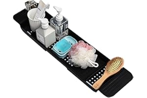 YAJEXUN Badewannentablett Ausziehbarer Badewannenständer - Badewannenablage Über Der Badewanne, Badezimmerregal, Ordentliches Tablett, Aufbewahrungsregal, Organizer Kunststoff-Badebrett, Verstellbar