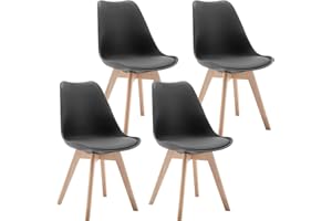 Lestarain Zestaw 4 krzeseł do jadalni, krzesło kuchenne, skandynawskie, z nogami z litego drewna bukowego, krzesło tapicerowane, stylu retro, szary, LCNI121003-4