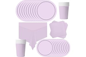 POPOYU Partygeschirr Kindergeburtstag Lila,69 Stück Geburtstagsparty Geschirr Pappteller Set,Tischdecke Papier Tassen Teller Servietten zum Weihnachten,Geburtstag,Hochzeiten,Jubiläums(16 Gäste)