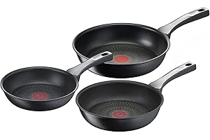 Tefal Unlimited On - Juego de 3 Sartenes 20/24/28 cm, Apto inducción, antiadherente, revestimiento titanio, Thermo-signal, sin PFOA, apto lavavajillas y horno, acero inoxidable