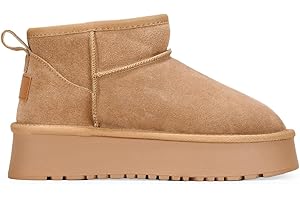 BOSANOVA Botines de Nieve confeccionados en Serraje Piel con caña Baja de 8 cm, Detalle de Logo, Forro de Pelo y Suela de Plataforma de 4.5 cm. Sin Cierre. Calzado para Mujer