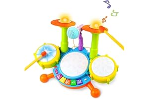 Symiu Kids Drum Kit - Toy for 1-2 Year Old Boys & Girls - Multicolor Rock and Roll Drum Set with Microphone & Light-Up Drums
