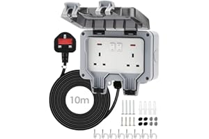Zenmos Double Outdoor Socket 10M Extension Lead, Outdoor Plug Sockets Waterproof IP66, 13Amp 2 Gang Outside Plug Socket Waterproof, Switch Indicator Light Garden Wall Electrical Outlet Cover Box