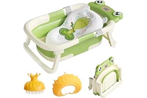 LiveGo Baby Bath Tub, Foldable Baby Bath for Infants to Toddler, Newborn Baby Bathtub with Thermometer & Floating Cushion, Baby Bath for 0-24 Months Newborns Infants and Toddler (Green Frog)