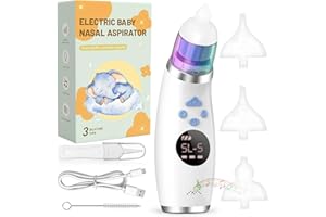 VIBINHO Nasensauger Baby Elektrisch mit 5 Saugstufen, Elektrischer Nasensauger Baby Staubsauger mit 3 Silikondüsen und Pinzette, Musikfunktion und Farblichtern, Wasserdicht, Usb-Aufladbar