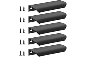 Malimali 5 Pack Black Kitchen Cupboard Handles Finger Edge Pulls for Cabinets and Drawers, 120mm Wardrobe Door Handles Modern Aluminum Bathroom Cabinet Handles, Matte Black