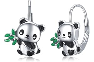 CHENGHONG Pendientes de aro de plata de ley con diseño de panda y mariposas, diseño de zorro, mamá, oso, lobo, flamenco, ópalo, regalo para niños