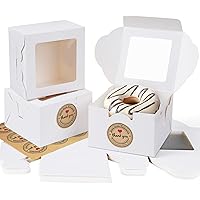24 White Cake Boxes Small, 4 Inch Single Cupcake Box with Window and Stickers, Bakery Pastry Boxes Paper Gift Boxes for Cup C